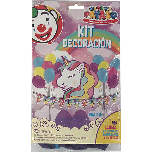 KIT BANDERINES Y GLOBOS UNICORNIO