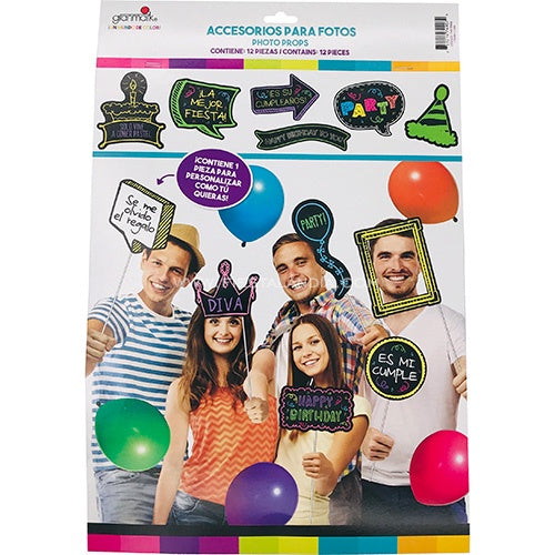 ACCESORIOS PARA FOTOS CUMPLEAÑOS (12 PIEZAS)