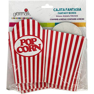 CAJITA FANTASIA POP CORN (ROJO Y BLANCO 6 PZS)