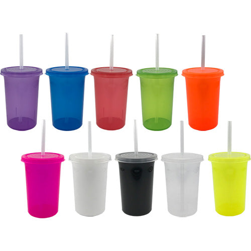 50 VASOS CON TAPA Y POPOTE 16 OZ.