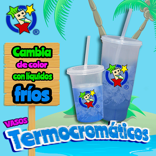 10 VASOS 16 OZ. C/TAPA Y POPOTE TERMOCROMÁTICO