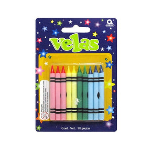 VELA CRAYON DE COLORES (10 PIEZAS)